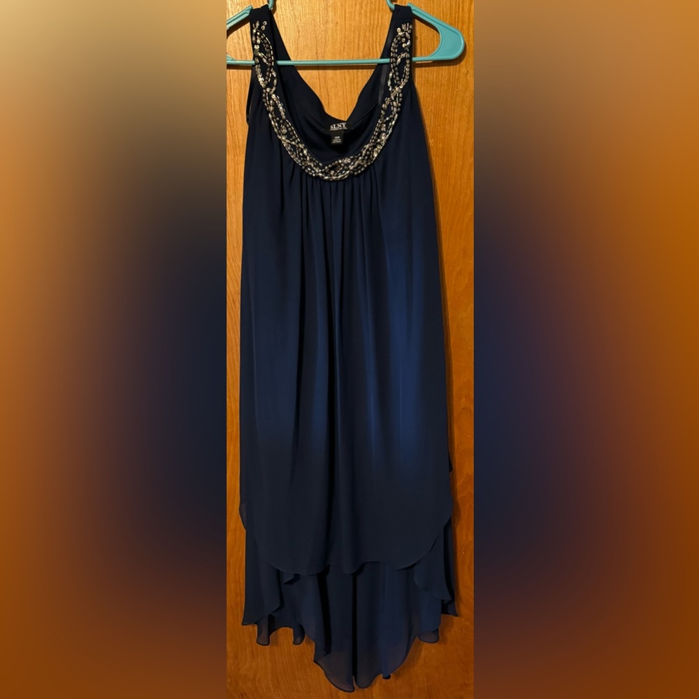 SLNY Navy Blue Chiffon Beaded Dress Size 18W